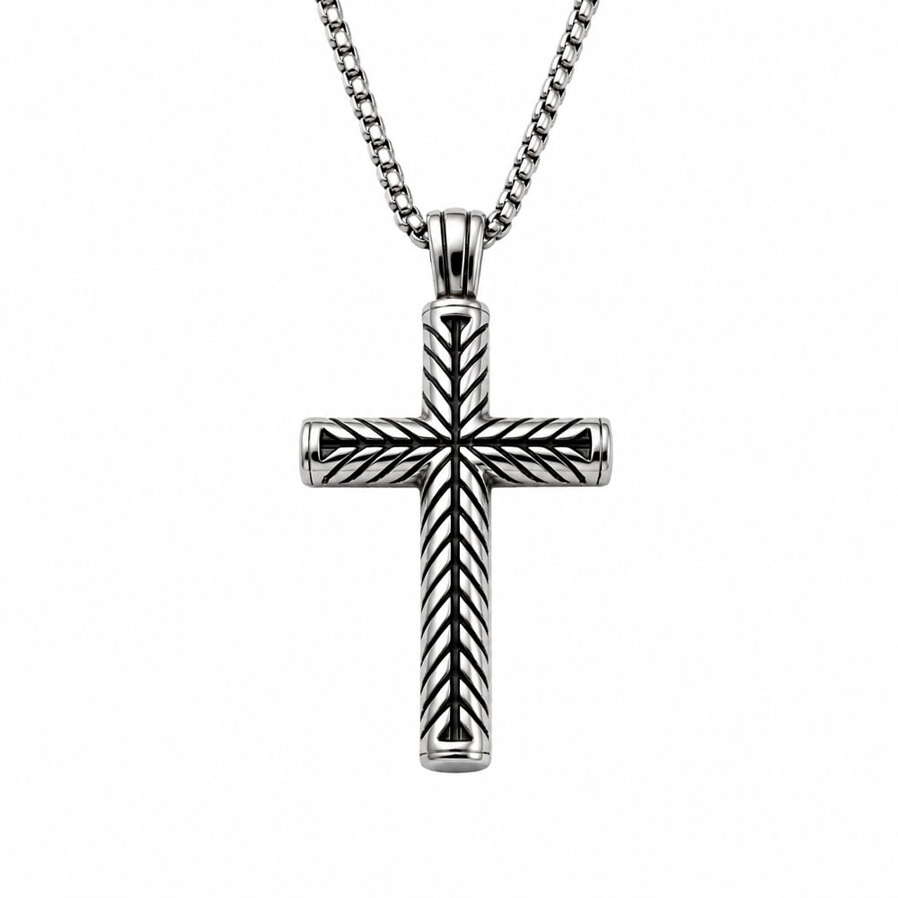 COLLAR DIJE CRUZ TRENZADO ACERO INOXIDABLE HOMBRE ELEGANTE - 3