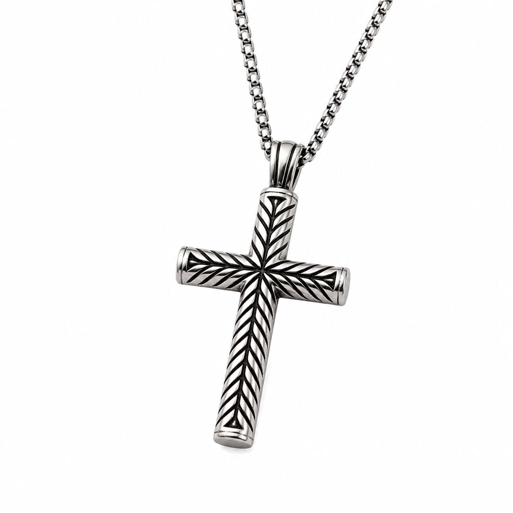 COLLAR DIJE CRUZ TRENZADO ACERO INOXIDABLE HOMBRE ELEGANTE - 4