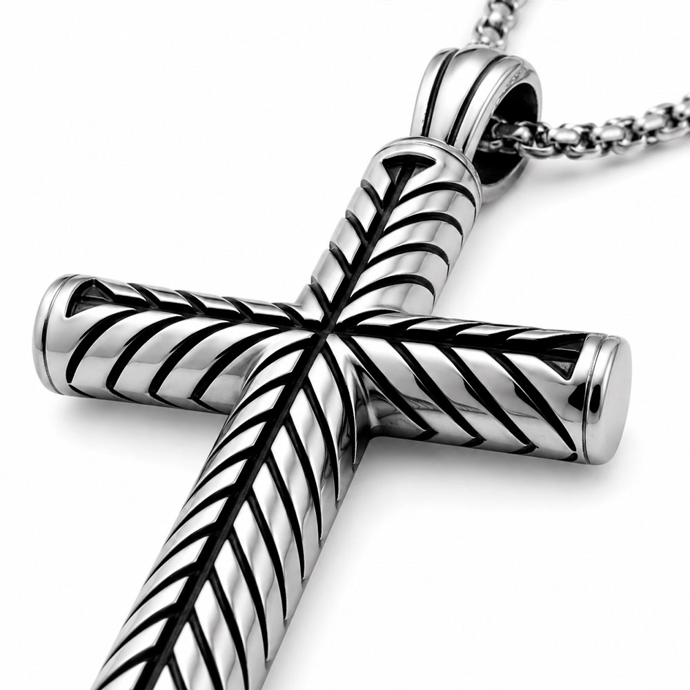 COLLAR DIJE CRUZ TRENZADO ACERO INOXIDABLE HOMBRE ELEGANTE - 5