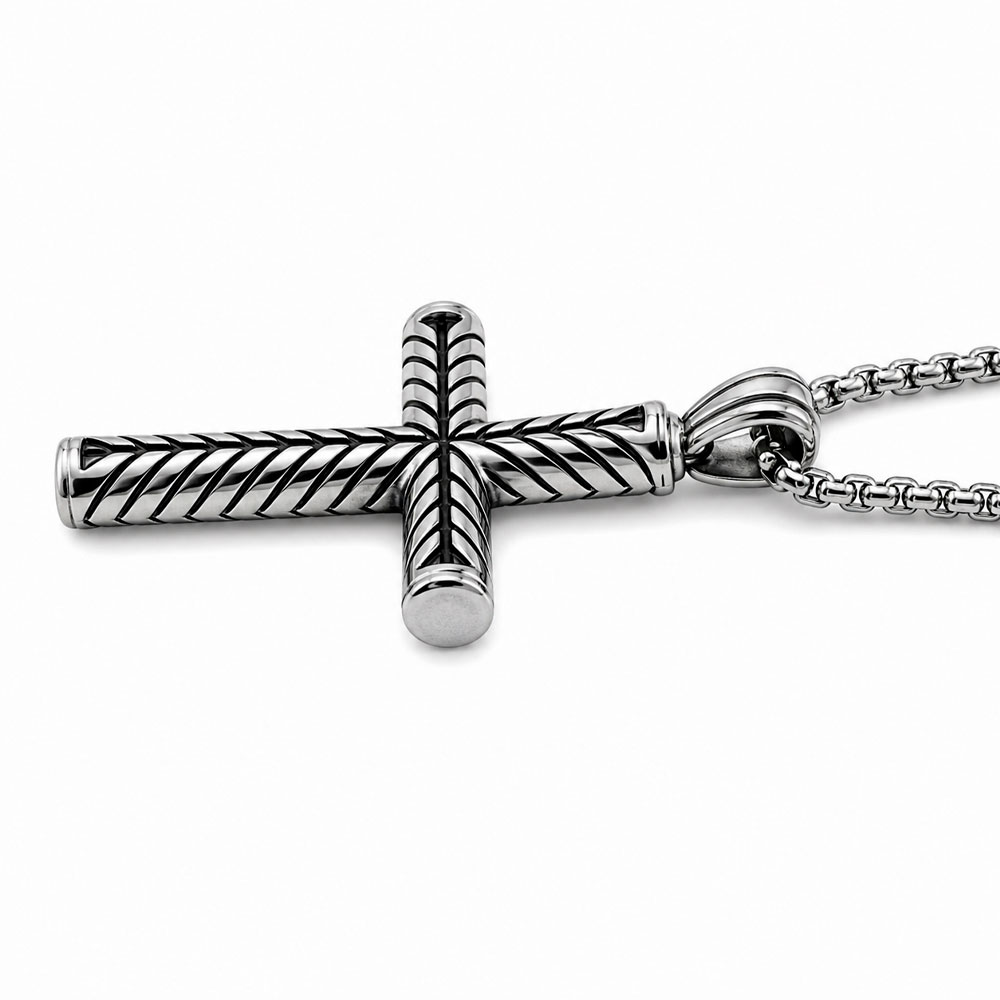 COLLAR DIJE CRUZ TRENZADO ACERO INOXIDABLE HOMBRE ELEGANTE - 7