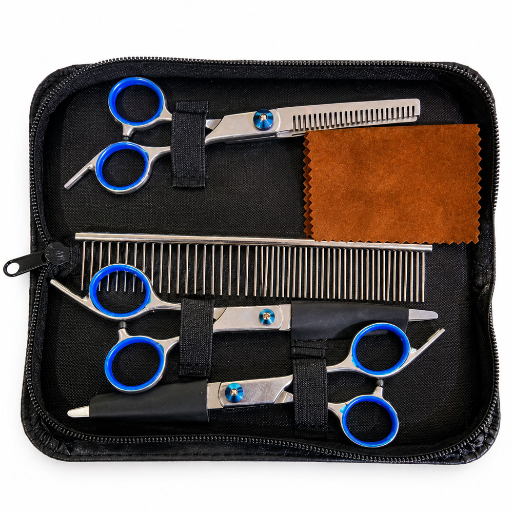 KIT DE PELUQUERÍA PARA MASCOTAS CON 3 TIJERAS PEINE Y ESTUCHE - 1