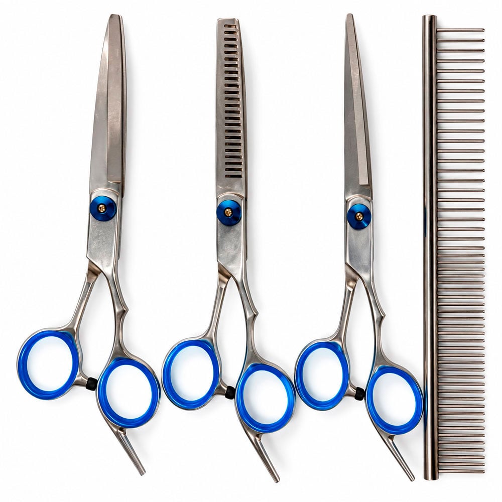 KIT DE PELUQUERÍA PARA MASCOTAS CON 3 TIJERAS PEINE Y ESTUCHE - 4