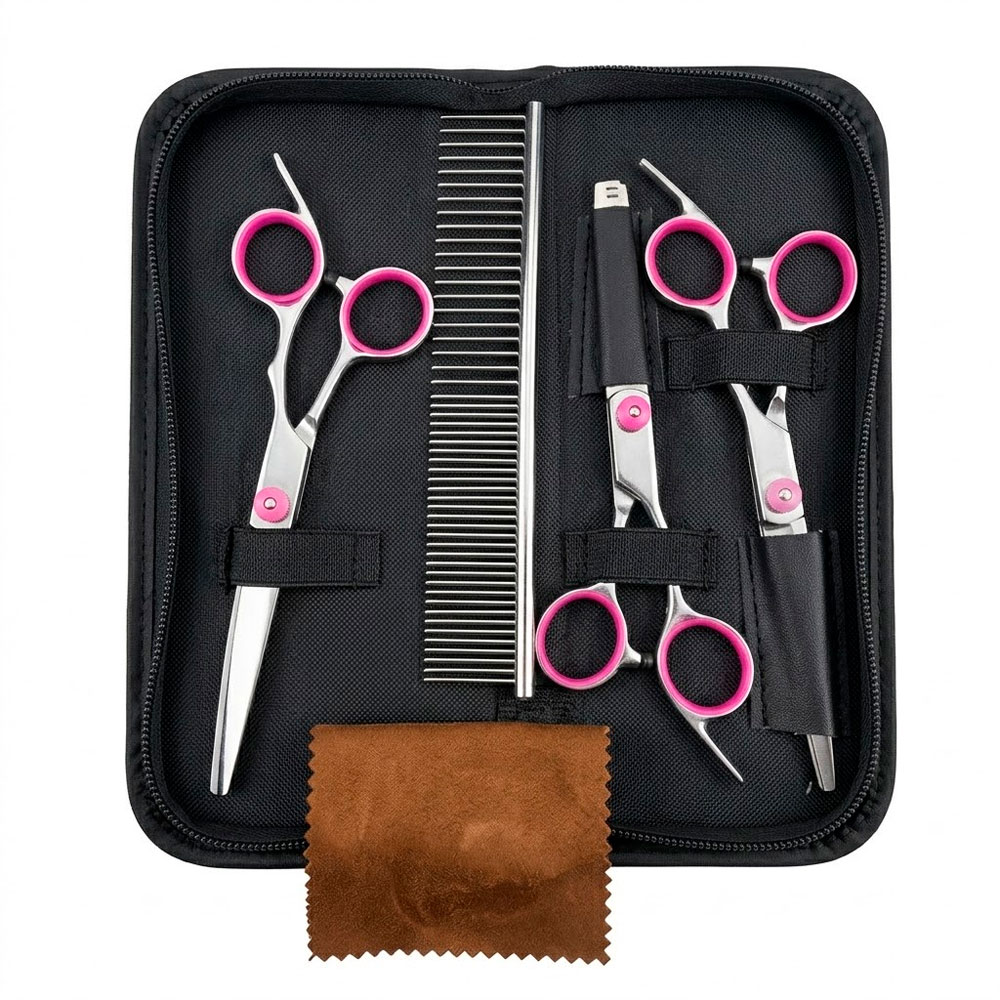 KIT DE PELUQUERÍA PARA MASCOTAS CON 3 TIJERAS PEINE Y ESTUCHE - 1
