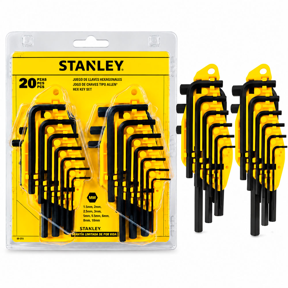 JUEGO DE LLAVES ALLEN HEXAGONALES STANLEY 20 PIEZAS DE ACERO - 1