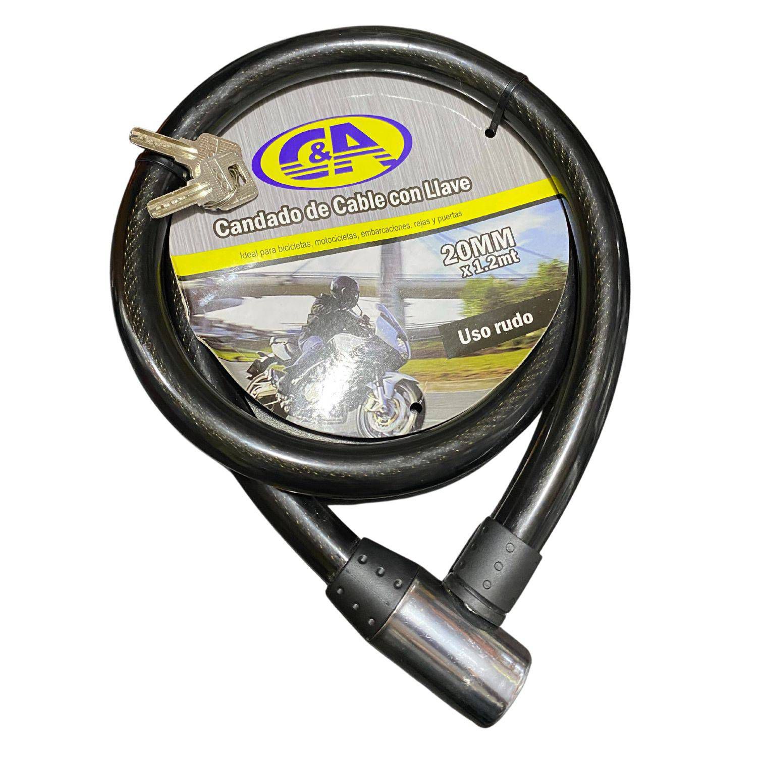 CANDADO C&A 140338 CADENA USO RUDO MOTOCICLETAS 120 CM X 20 MM - 2