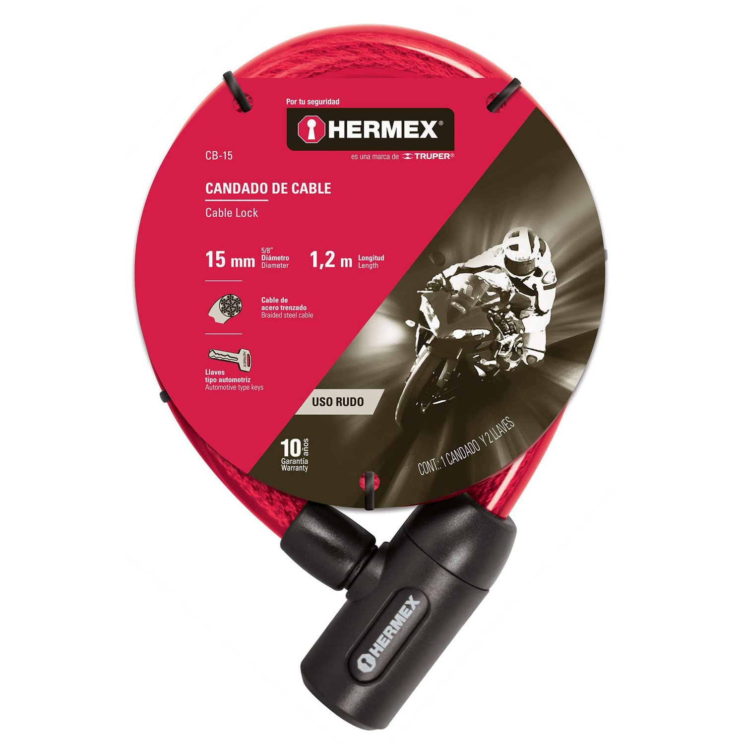 CANDADO HERMEX CB15 CADENA USO RUDO BICICLETAS 120 CM X 15 MM - 3