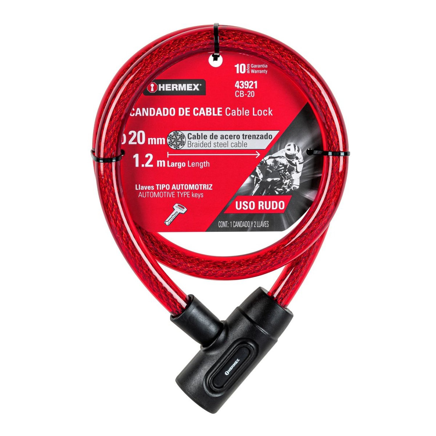 CANDADO HERMEX CB20 CADENA USO RUDO MOTOCICLETAS 120 CM X 20 MM - 3