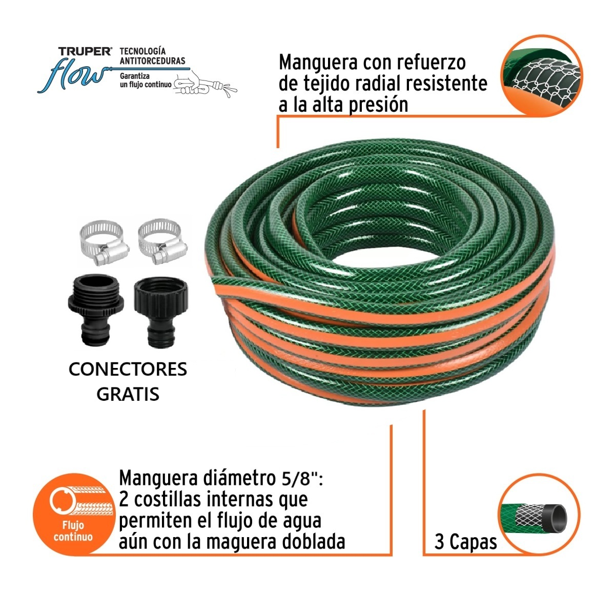 MANGUERA DE RIEGO 5/8' REFORZADA 20 METROS TRUPER - 3