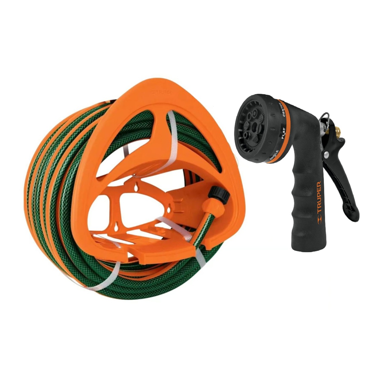 MANGUERA DE RIEGO 1/2' 15 METROS MÁS PISTOLA DE RIEGO METÁLICA Y PORTAMANGUERA TRUPER - 1