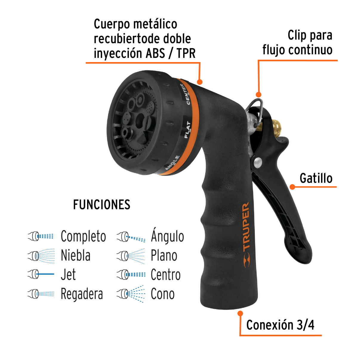 MANGUERA DE RIEGO 1/2' 15 METROS MÁS PISTOLA DE RIEGO METÁLICA Y PORTAMANGUERA TRUPER - 4