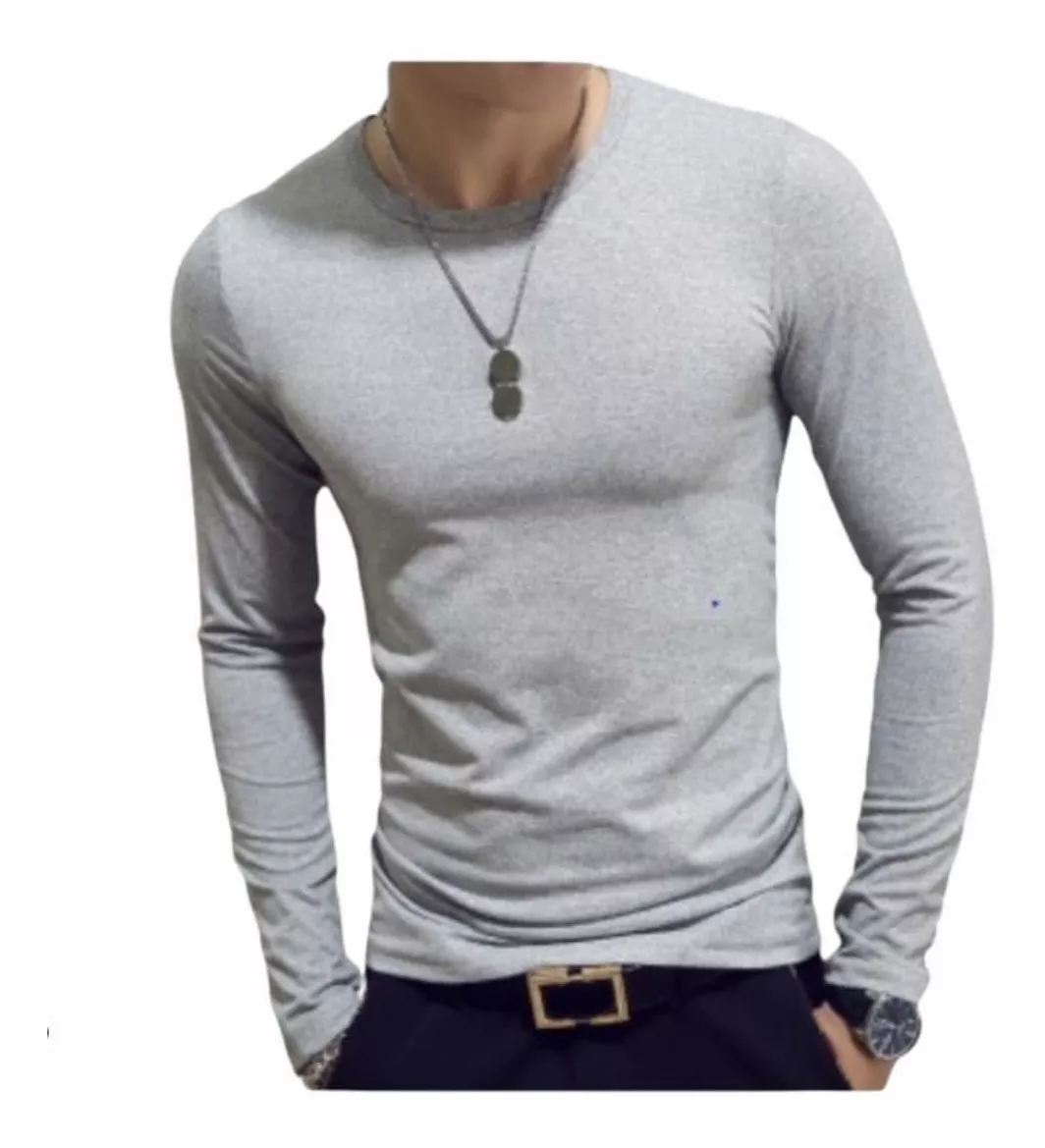 POLOS BÁSICOS MANGA LARGA SLIM FIT CUELLO REDONDO DE HOMBRE - 1