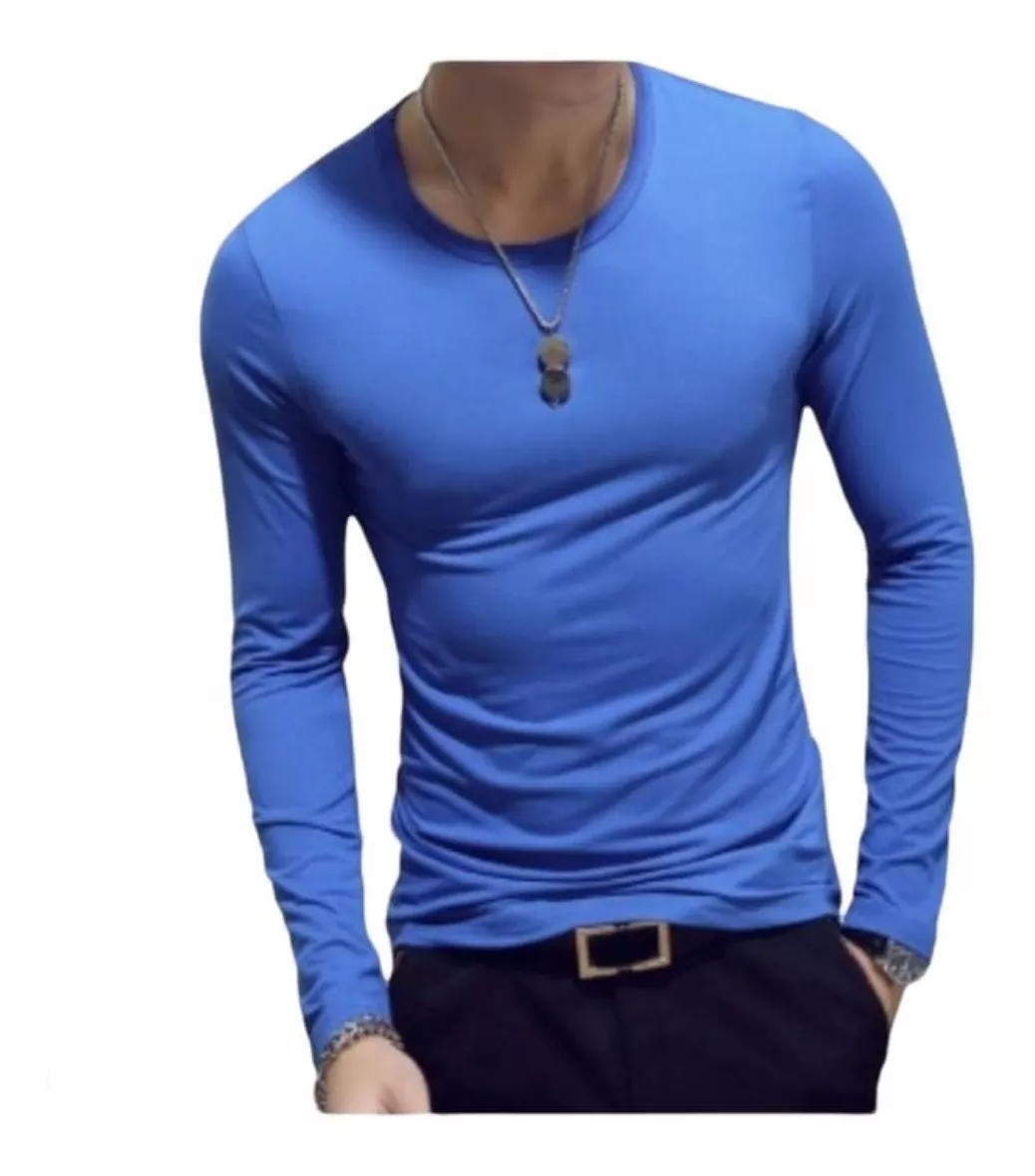 POLOS BÁSICOS MANGA LARGA SLIM FIT CUELLO REDONDO DE HOMBRE - 1