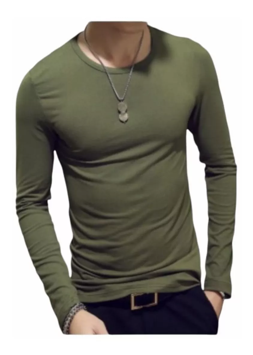 POLOS BÁSICOS MANGA LARGA SLIM FIT CUELLO REDONDO DE HOMBRE - 1