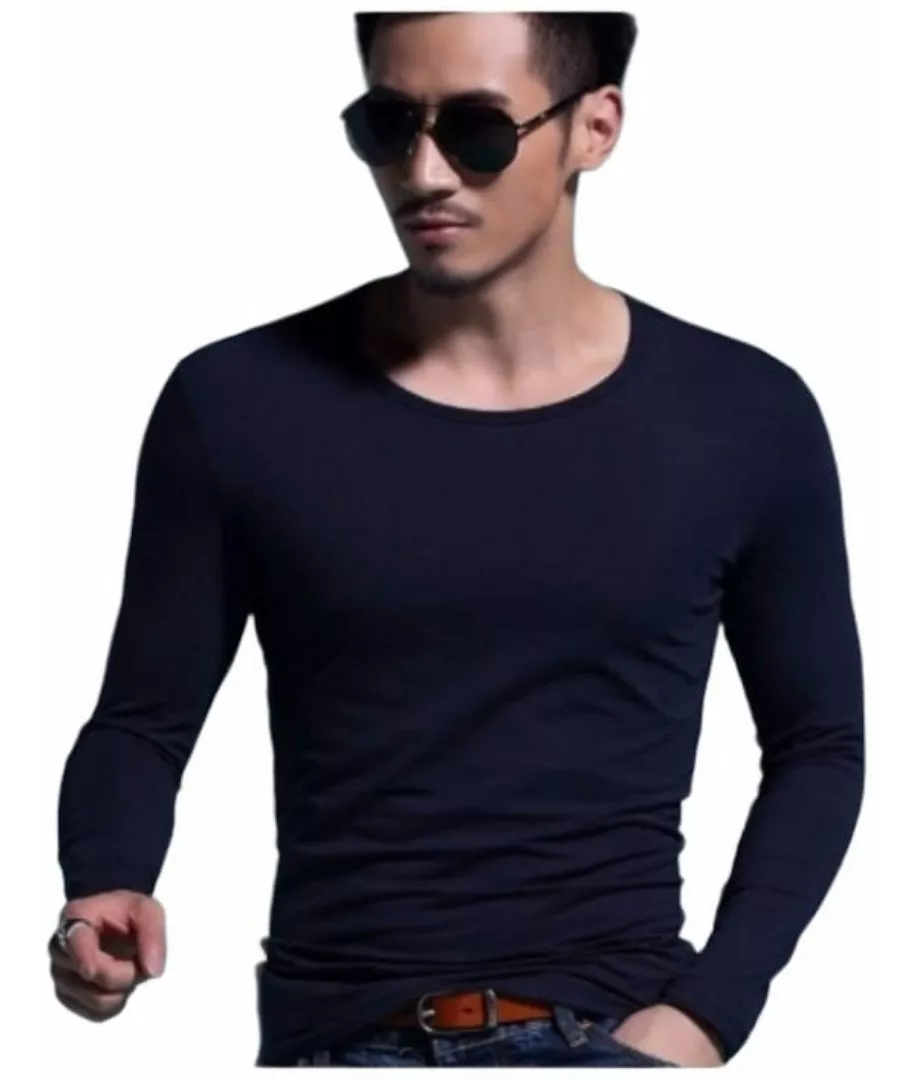 POLOS BÁSICOS MANGA LARGA SLIM FIT CUELLO REDONDO DE HOMBRE - 1