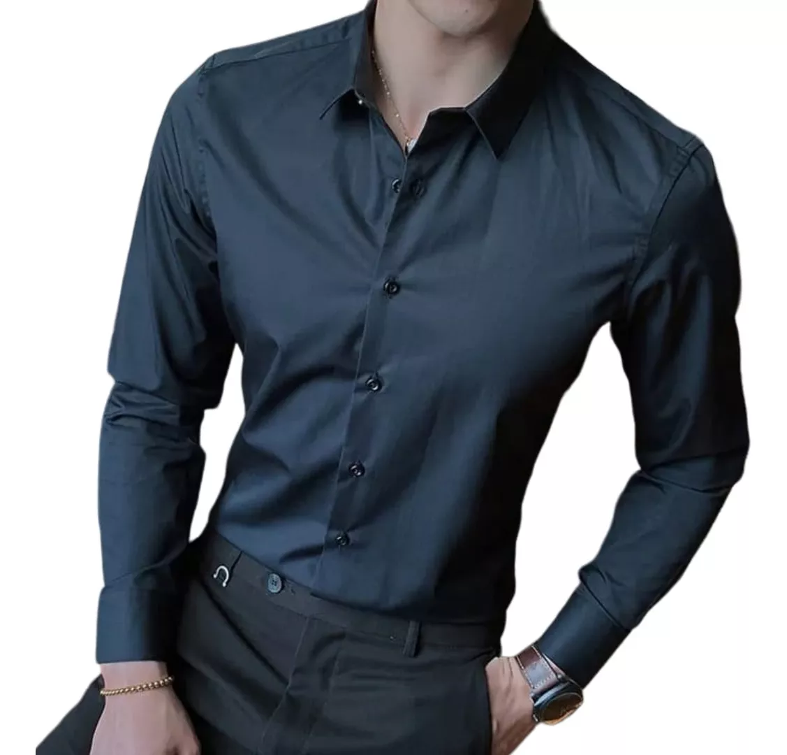 CAMISA MANGA LARGA ALGODÓN HOMBRE S ALICRADAS SLIM FIT STRECH ELEGANTE - 1