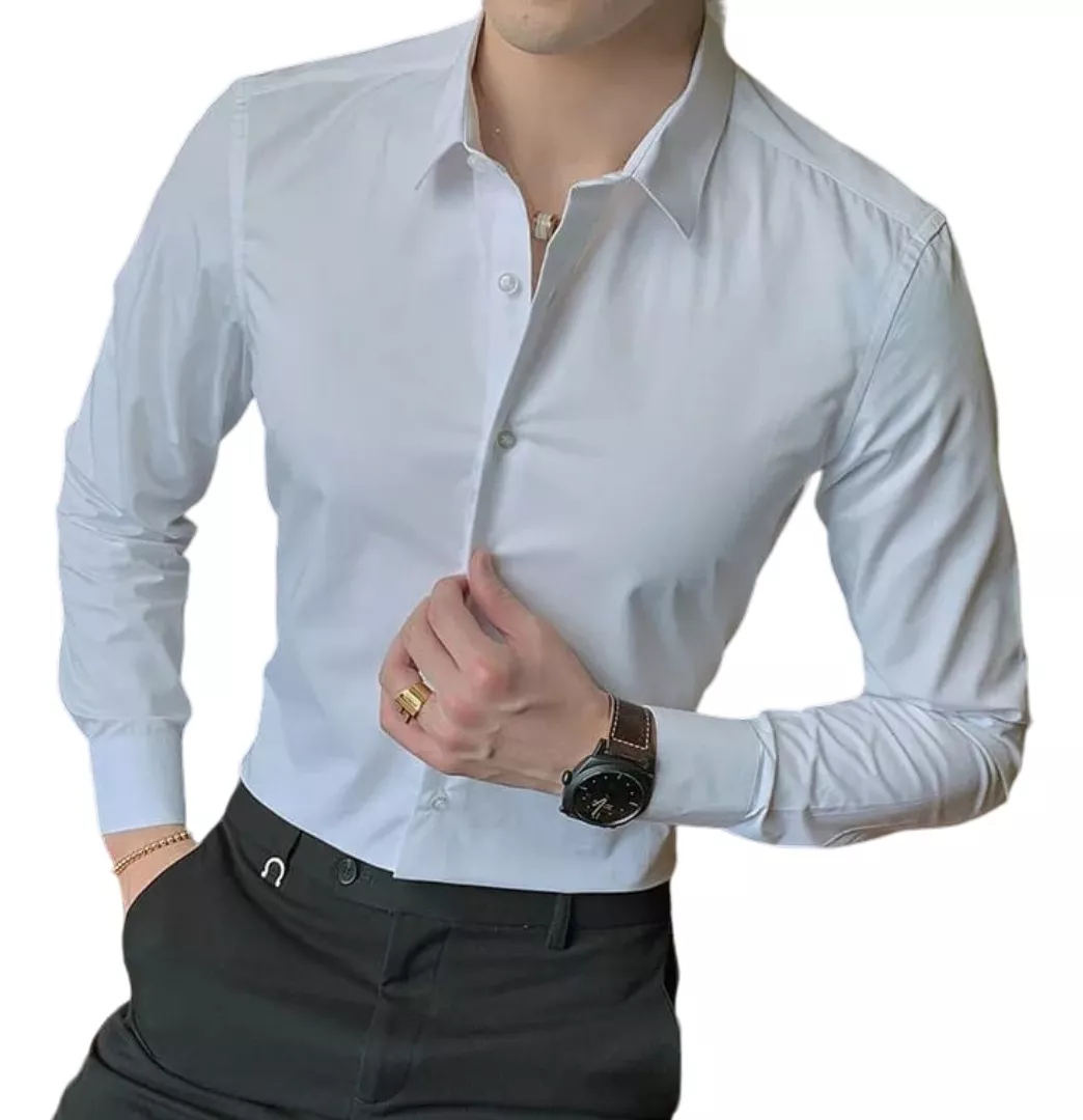 CAMISA MANGA LARGA ALGODÓN HOMBRE S ALICRADAS SLIM FIT STRECH ELEGANTE - 1