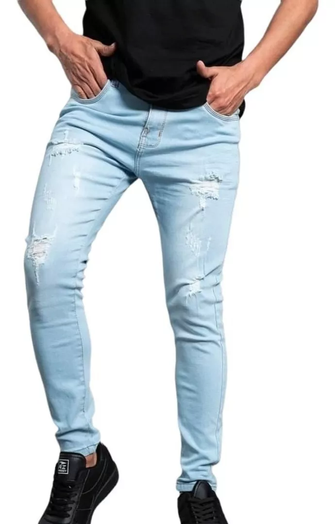 PANTALONES JEANS PITILLO RASGADO DE MODA PARA CABALLEROS - 1