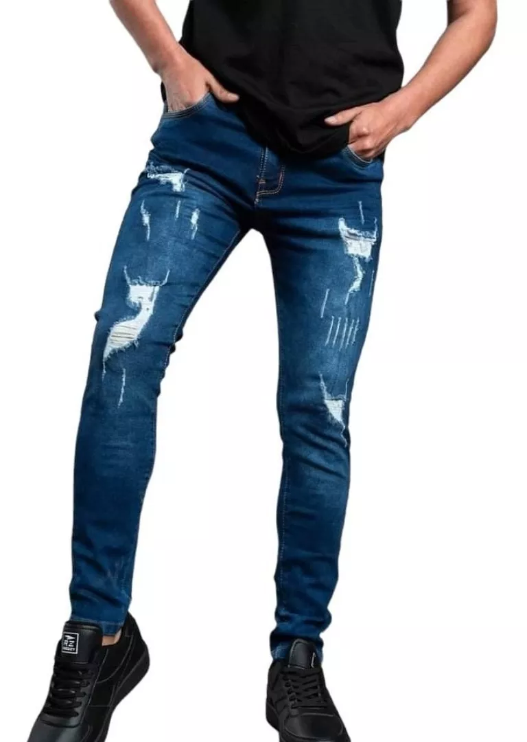 PANTALONES JEANS PITILLO RASGADO DE MODA PARA CABALLEROS - 1