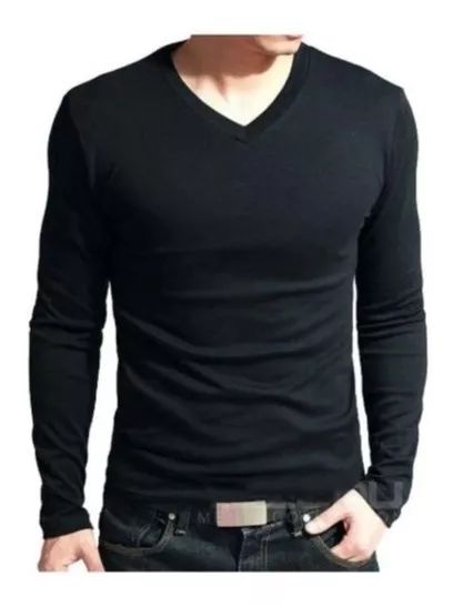 POLOS BÁSICOS MANGA LARGA SLIM FIT CUELLO V PARA HOMBRE - 1