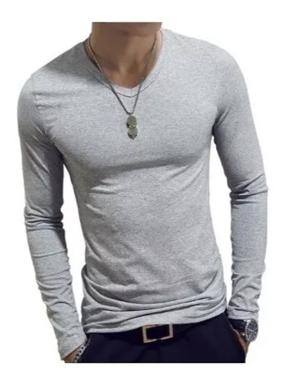 POLOS BÁSICOS MANGA LARGA SLIM FIT CUELLO V PARA HOMBRE - 1