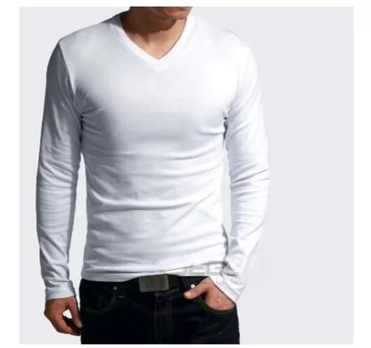 POLOS BÁSICOS MANGA LARGA SLIM FIT CUELLO V PARA HOMBRE - 1