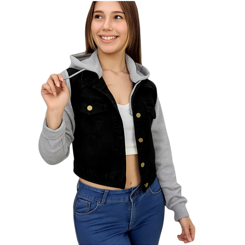 CASACAS JEANS MANGA AFRANALADA CON CAPUCHA PARA MUJER - 1