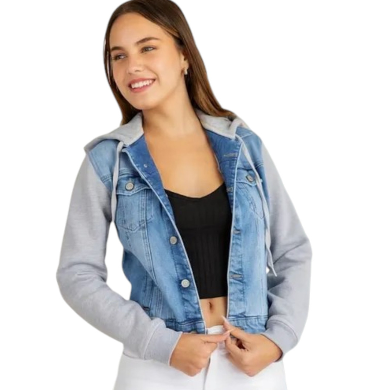 CASACAS JEANS MANGA AFRANALADA CON CAPUCHA PARA MUJER - 1
