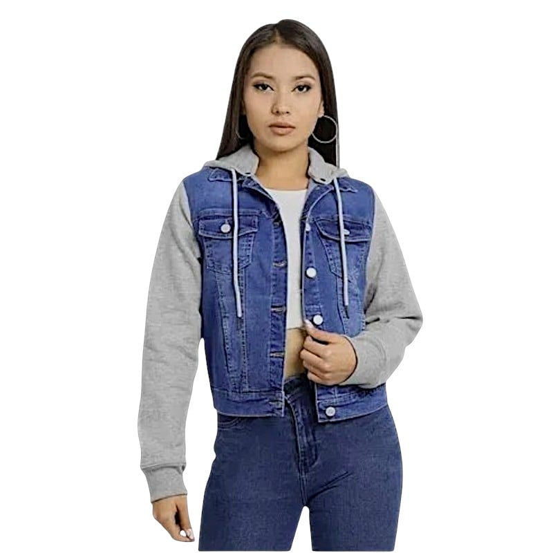 CASACAS JEANS MANGA AFRANALADA CON CAPUCHA PARA MUJER - 1