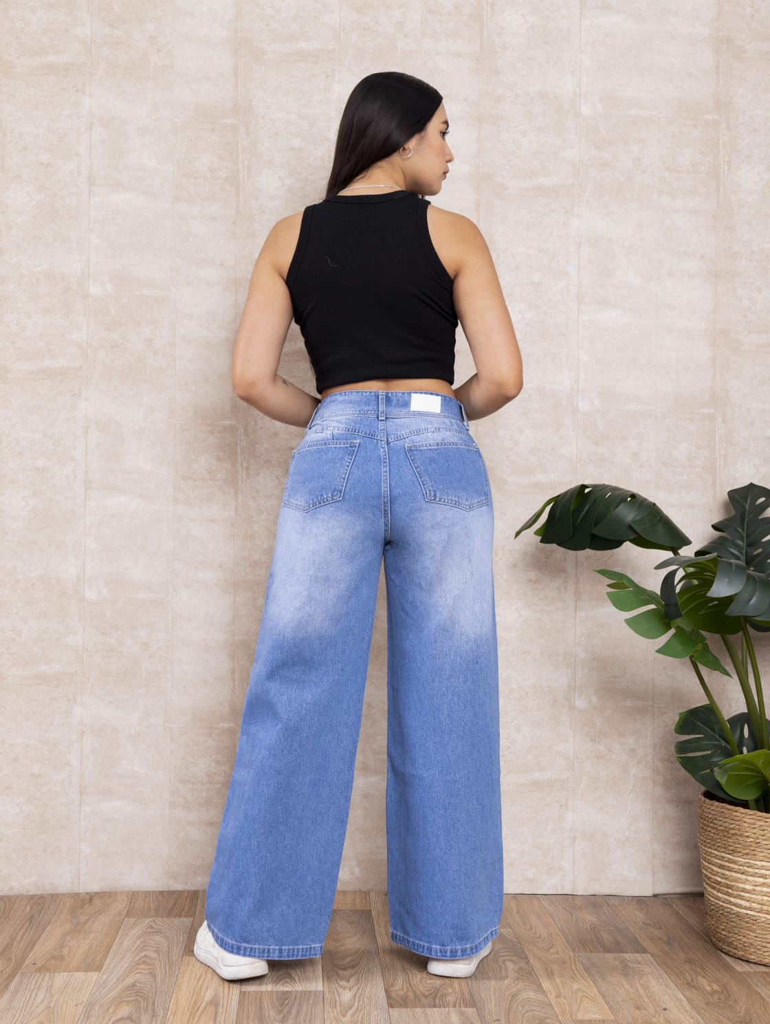 PANTALÓN JEANS RÍGIDO PALAZO PARA MUJER - 2