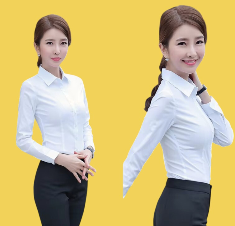 BLUSAS LISAS MANGA LARGA PARA DAMA DE ALGODÓN ELEGANTES - 1