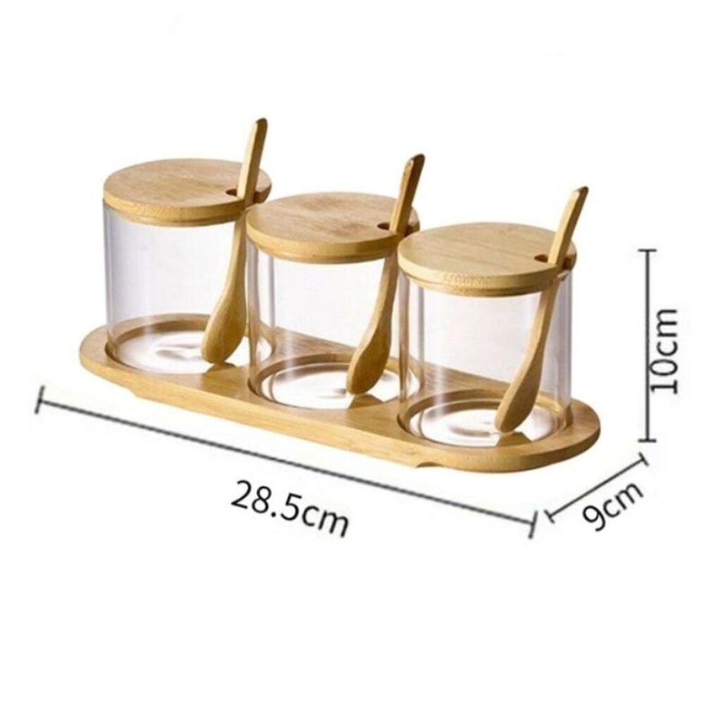 SET DE 3 CONDIMENTEROS DE VIDRIO Y BAMBÚ - 4