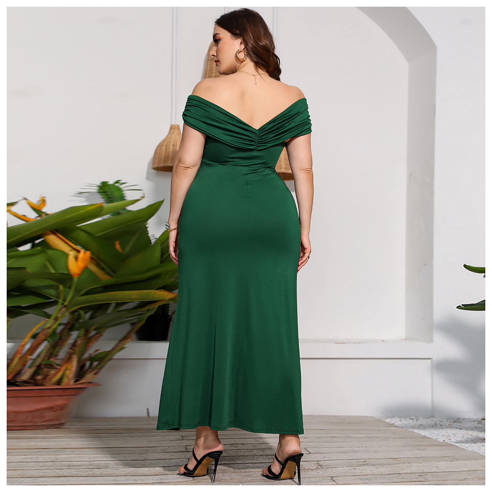 VESTIDO MAXI MUJER RINODERINA VERDE LYQ155 DE FIESTA SIN TIRANTES SEXY - 3