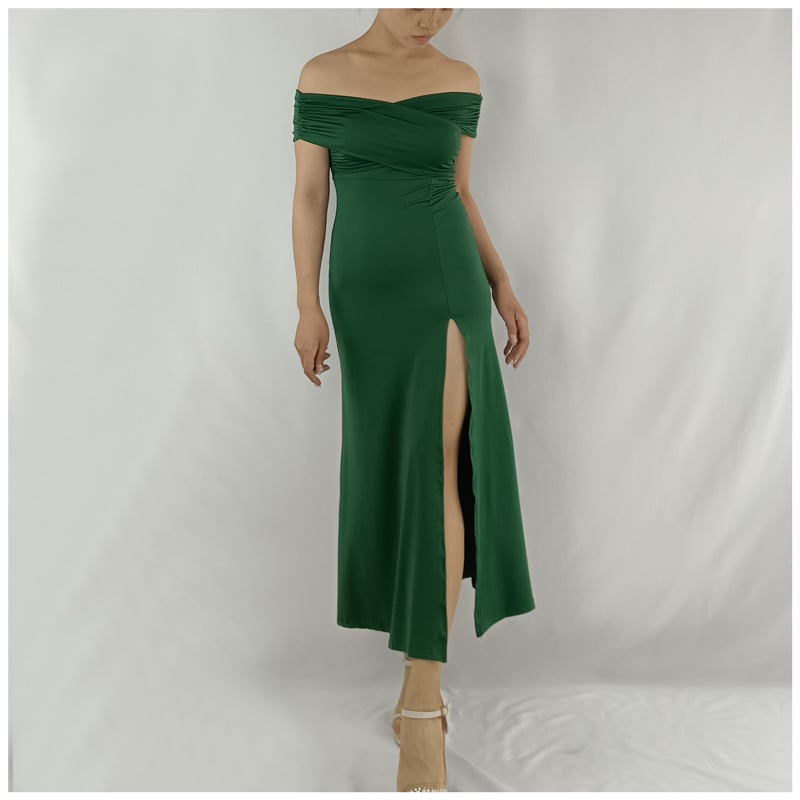 VESTIDO MAXI MUJER RINODERINA VERDE LYQ155 DE FIESTA SIN TIRANTES SEXY - 4