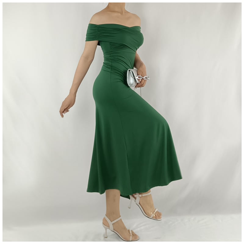 VESTIDO MAXI MUJER RINODERINA VERDE LYQ155 DE FIESTA SIN TIRANTES SEXY - 5