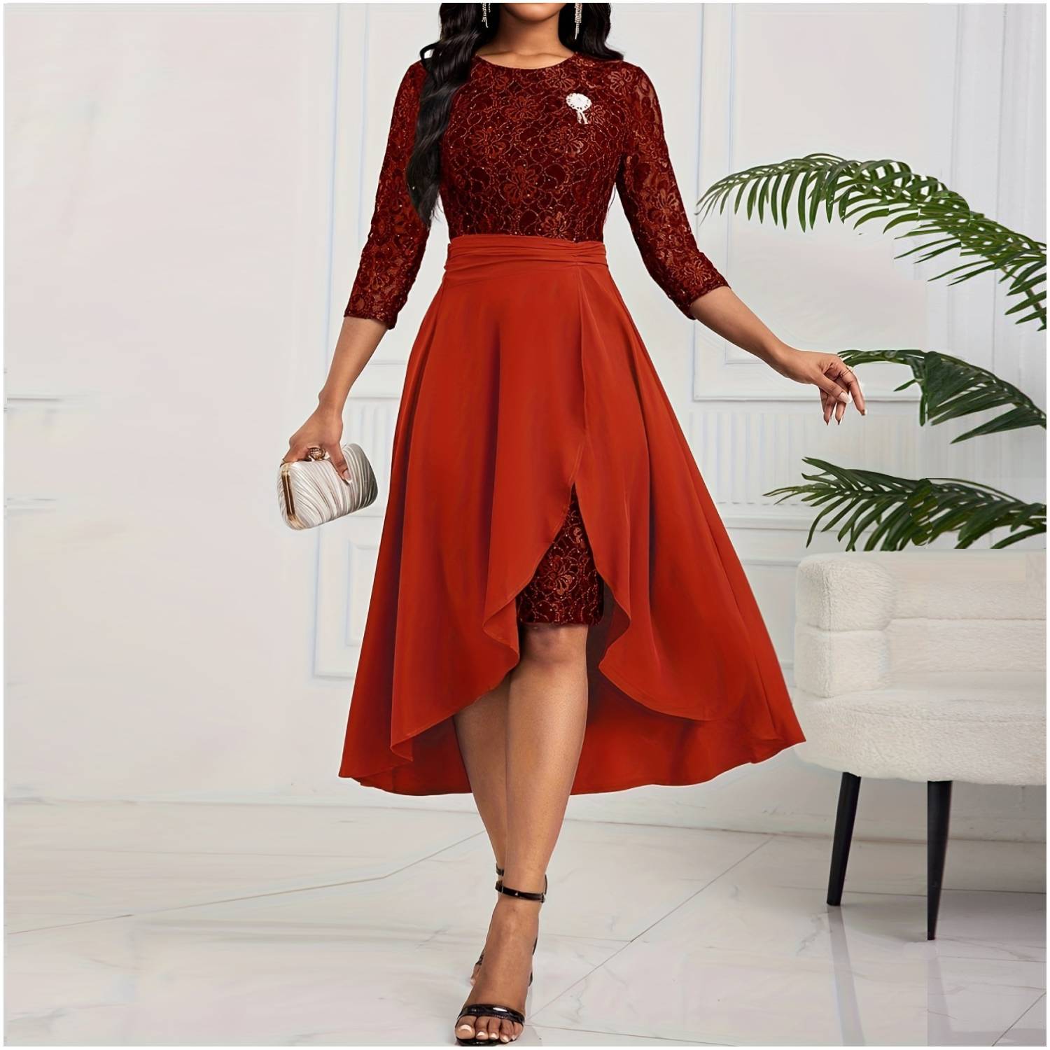 VESTIDO MUJER RINODERINA VT0159 ELEGANTES ENCAJE BORDADO REGALO - 1