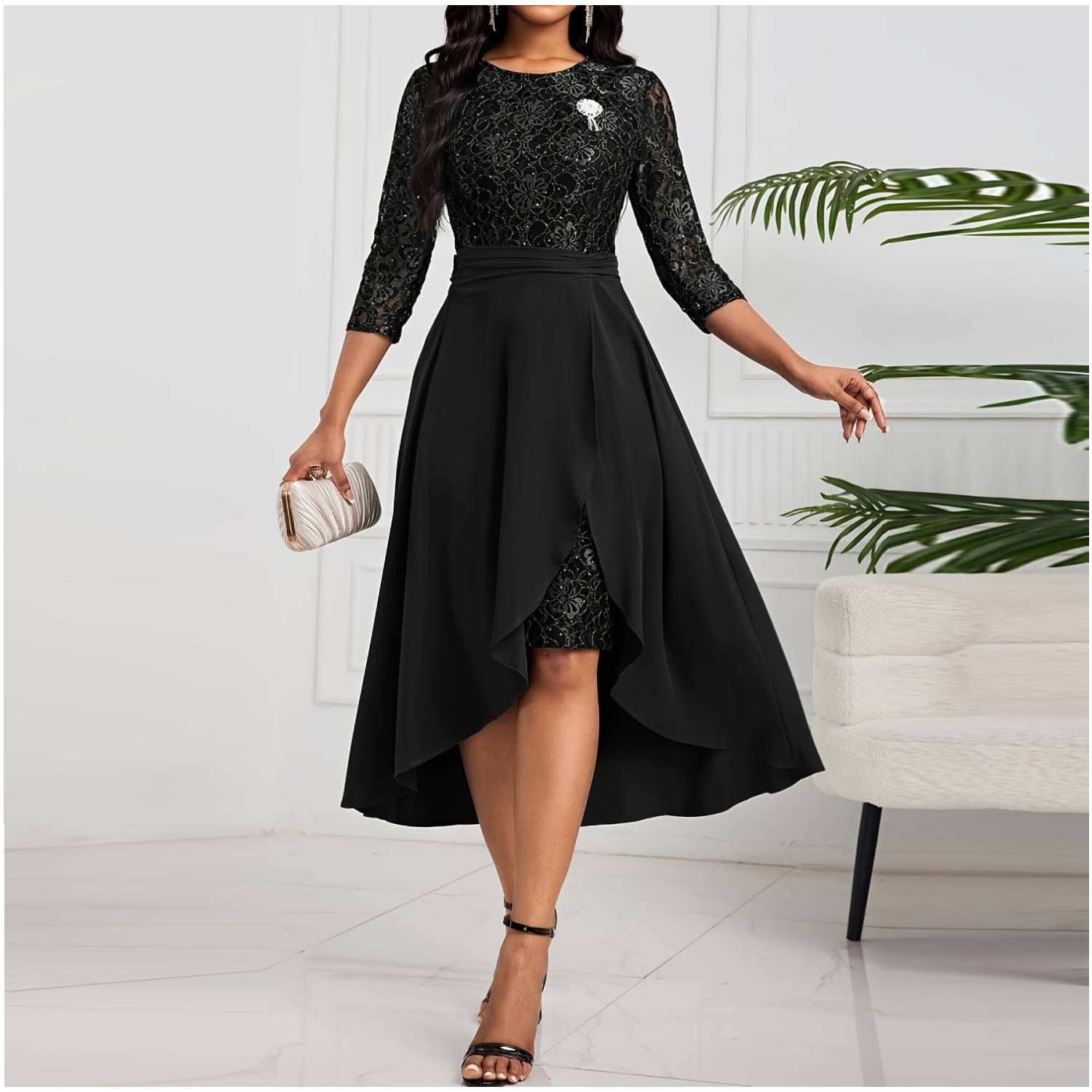 VESTIDO MUJER RINODERINA VT0159 ELEGANTES ENCAJE BORDADO REGALO - 1