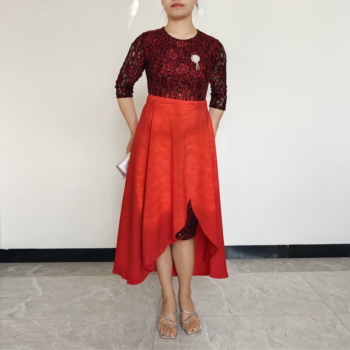VESTIDO MUJER RINODERINA VT0159 ELEGANTES ENCAJE BORDADO REGALO - 2