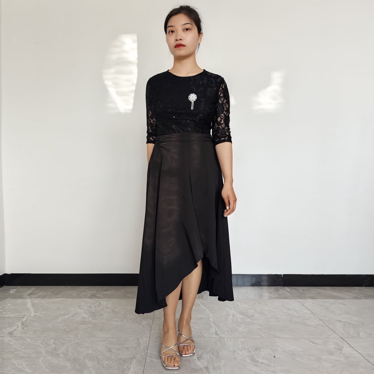 VESTIDO MUJER RINODERINA VT0159 ELEGANTES ENCAJE BORDADO REGALO - 2