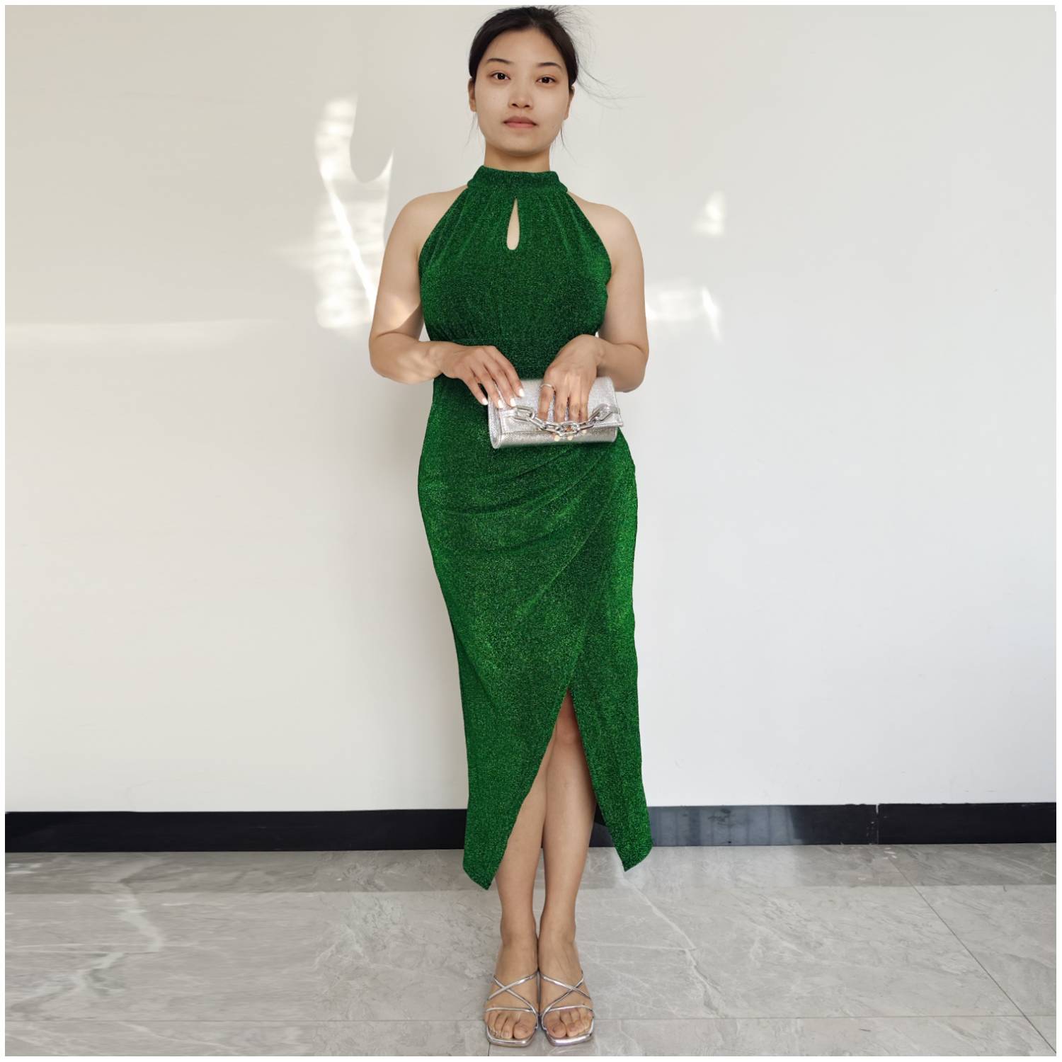 VESTIDO MUJER RINODERINA VT859 ELEGANTES TELA ELÁSTICA BRILLANTE REGALO - 2