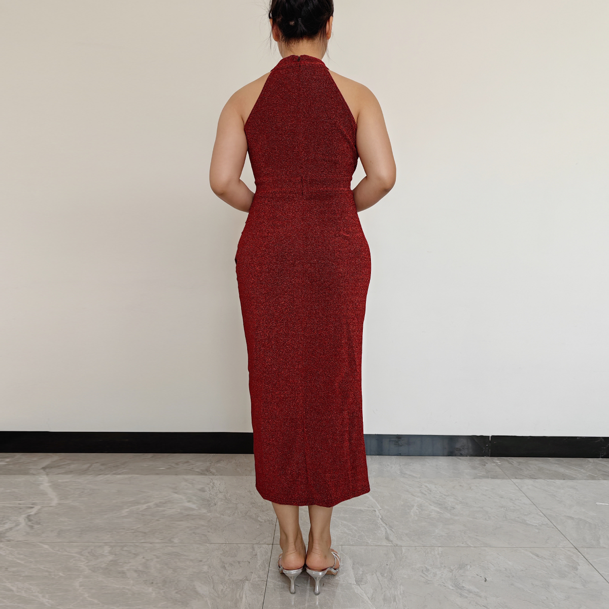 VESTIDO MUJER RINODERINA VT859 ELEGANTES TELA ELÁSTICA BRILLANTE REGALO - 4
