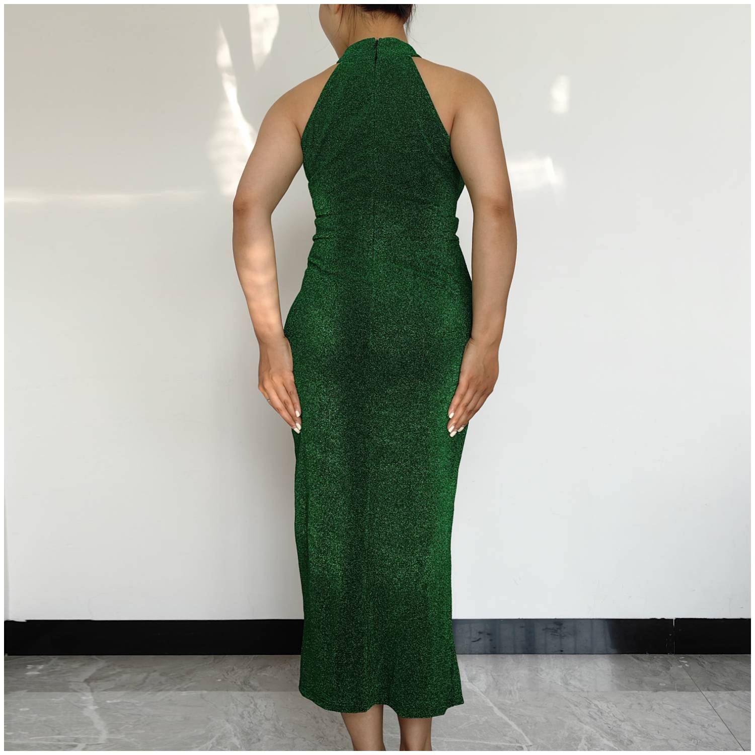 VESTIDO MUJER RINODERINA VT859 ELEGANTES TELA ELÁSTICA BRILLANTE REGALO - 4