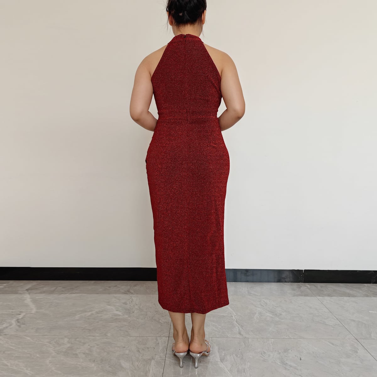 VESTIDO MUJER RINODERINA VT859 ELEGANTES TELA ELÁSTICA BRILLANTE REGALO - 4