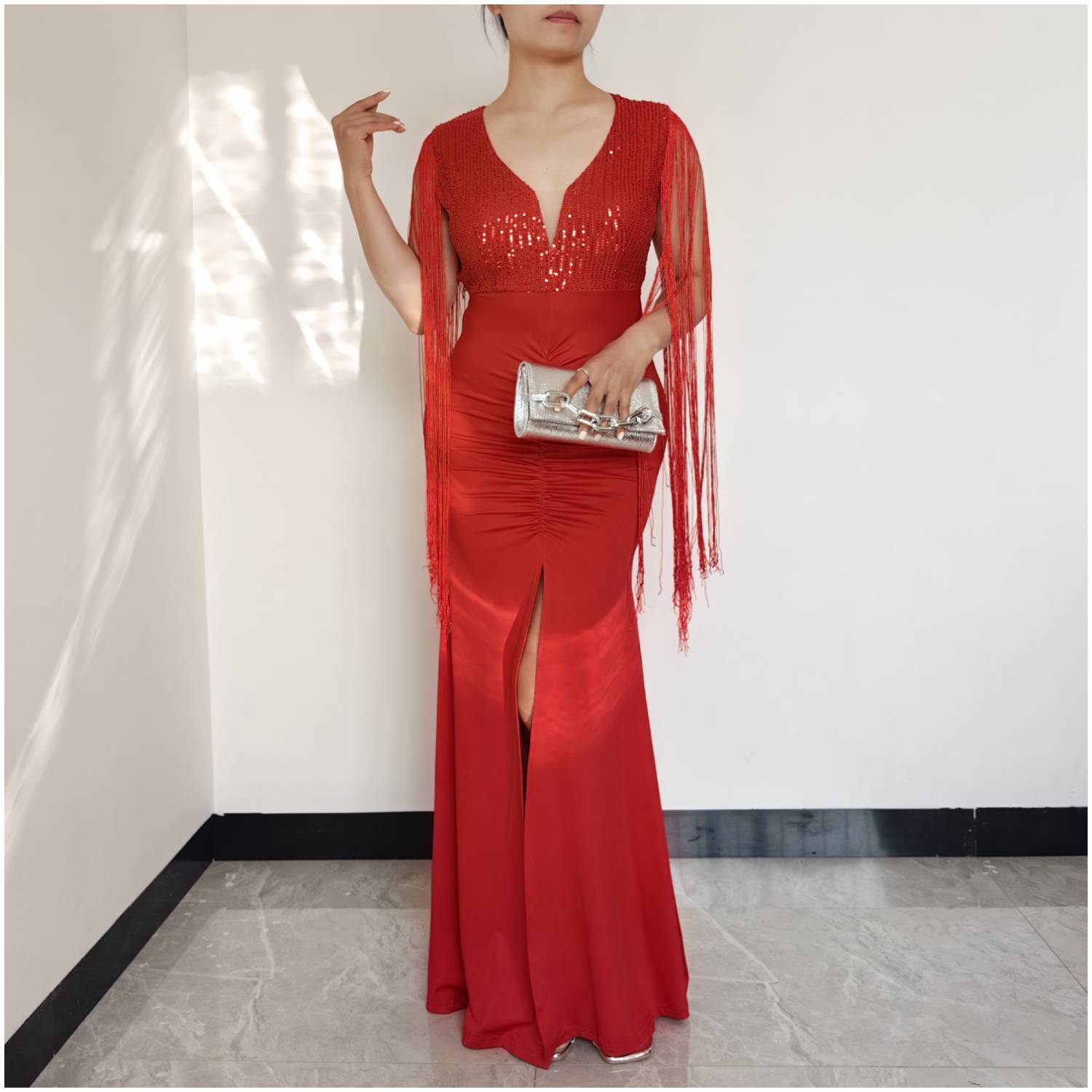 VESTIDO MUJER RINODERINA VT088 ELEGANTES TELA ELASTICA LENTEJUELAS REGALO - 2