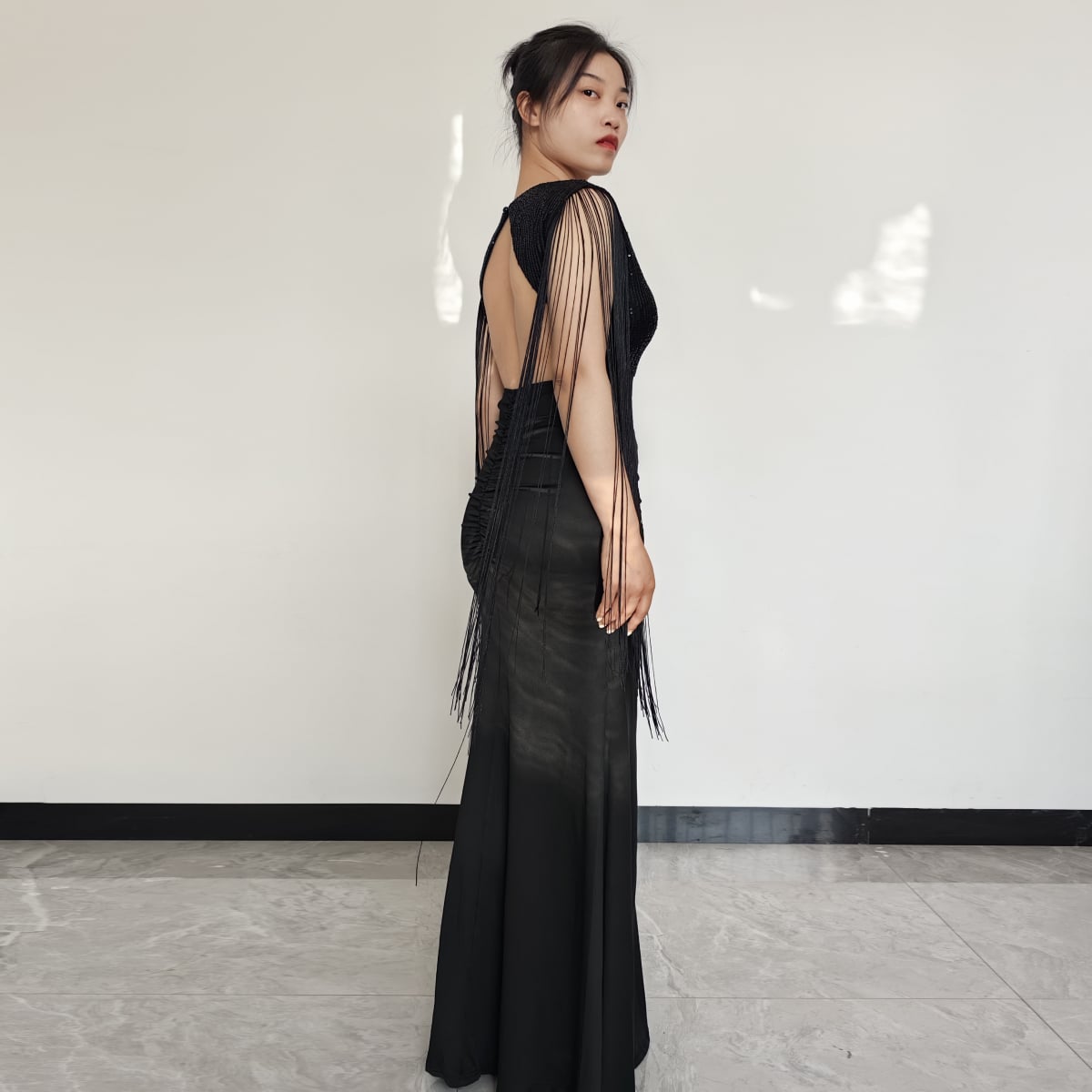 VESTIDO MUJER RINODERINA VT088 ELEGANTES TELA ELASTICA LENTEJUELAS REGALO - 2