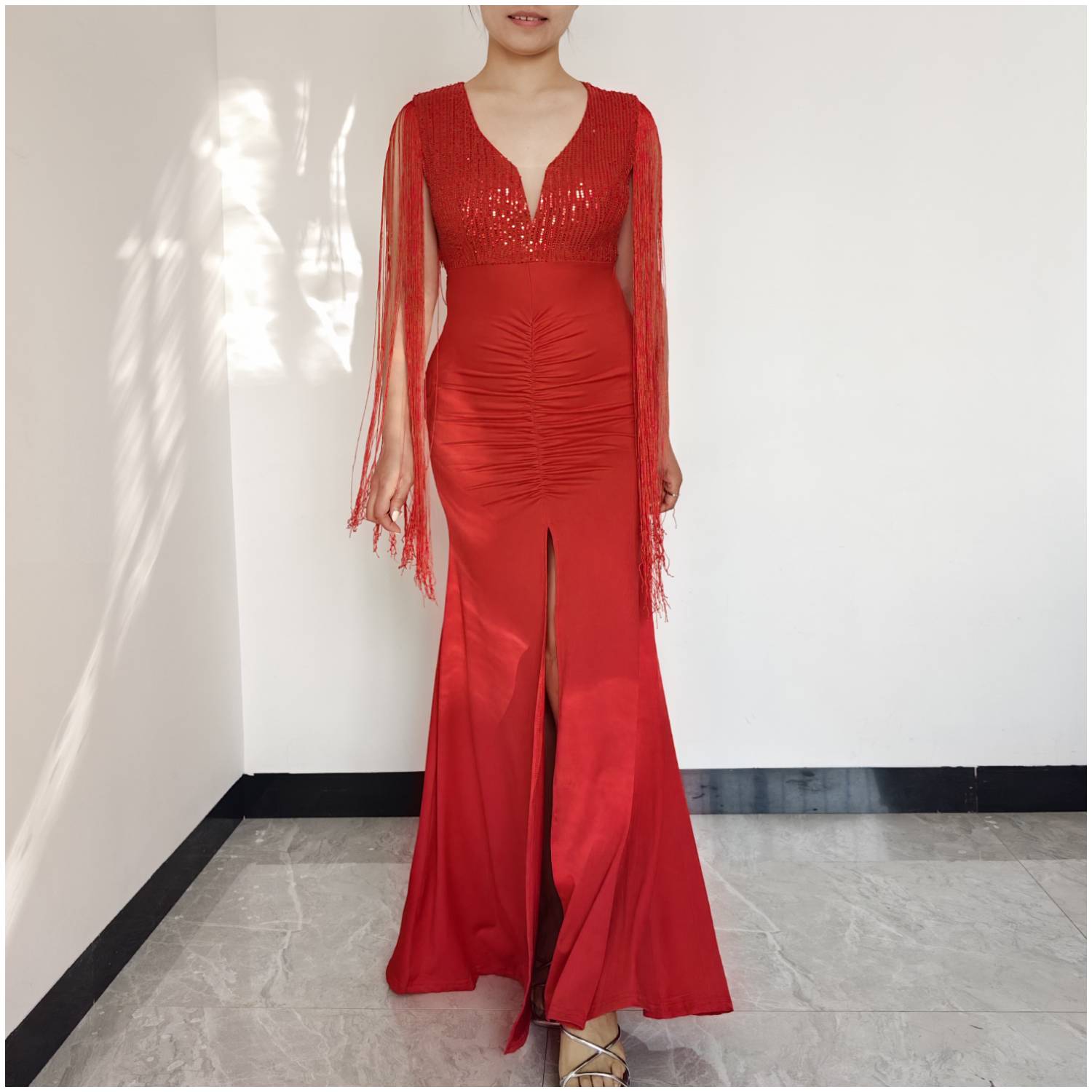 VESTIDO MUJER RINODERINA VT088 ELEGANTES TELA ELASTICA LENTEJUELAS REGALO - 3