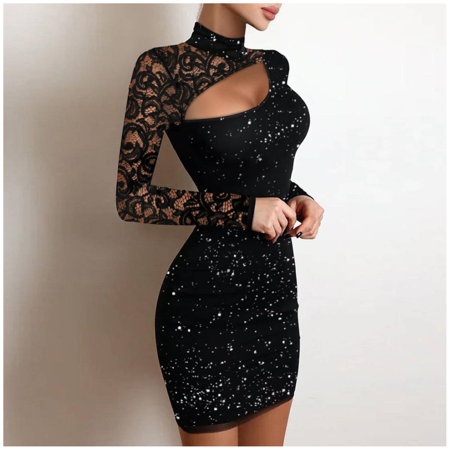VESTIDO MUJER RINODERINA NEGRO VT064 MODA TELA ELÁSTICA SUAVE REGALO - 2