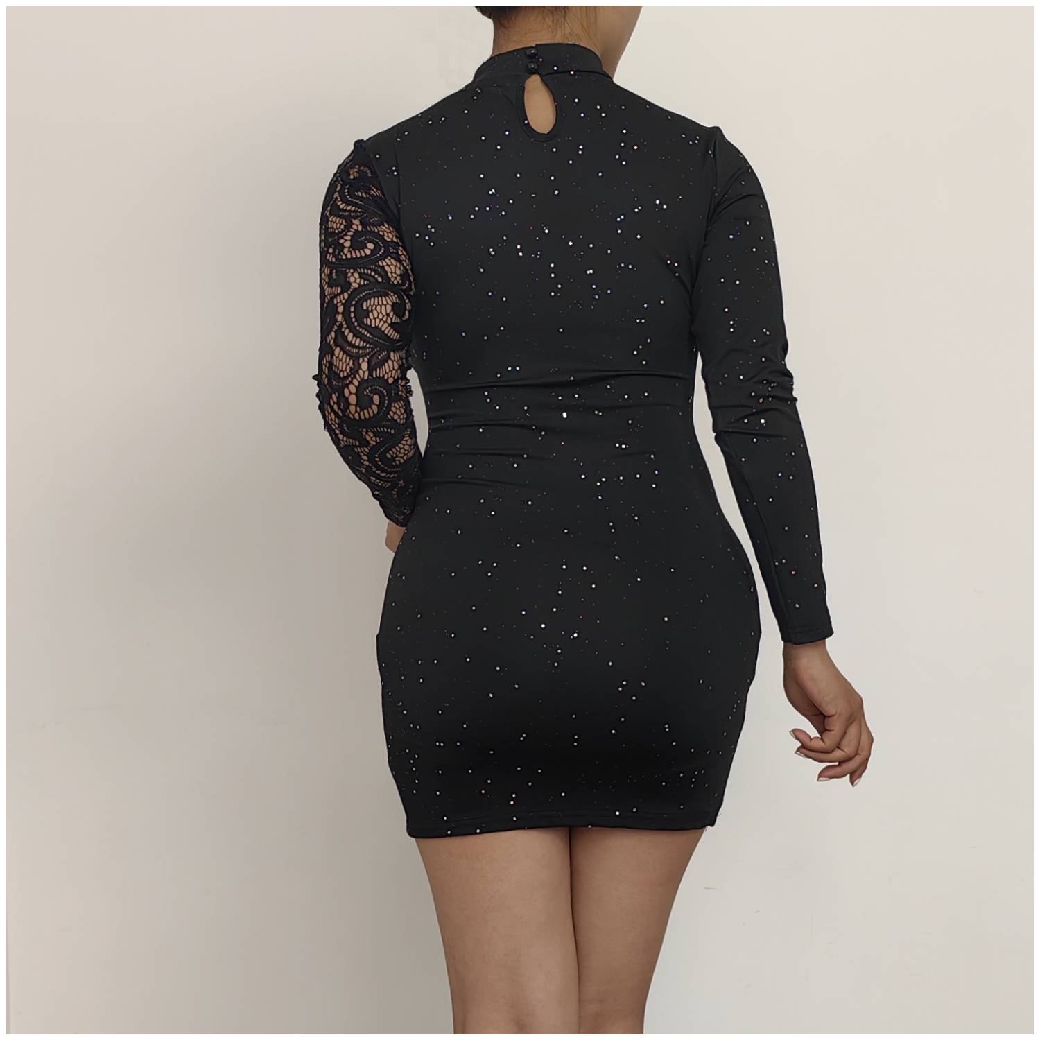 VESTIDO MUJER RINODERINA NEGRO VT064 MODA TELA ELÁSTICA SUAVE REGALO - 4