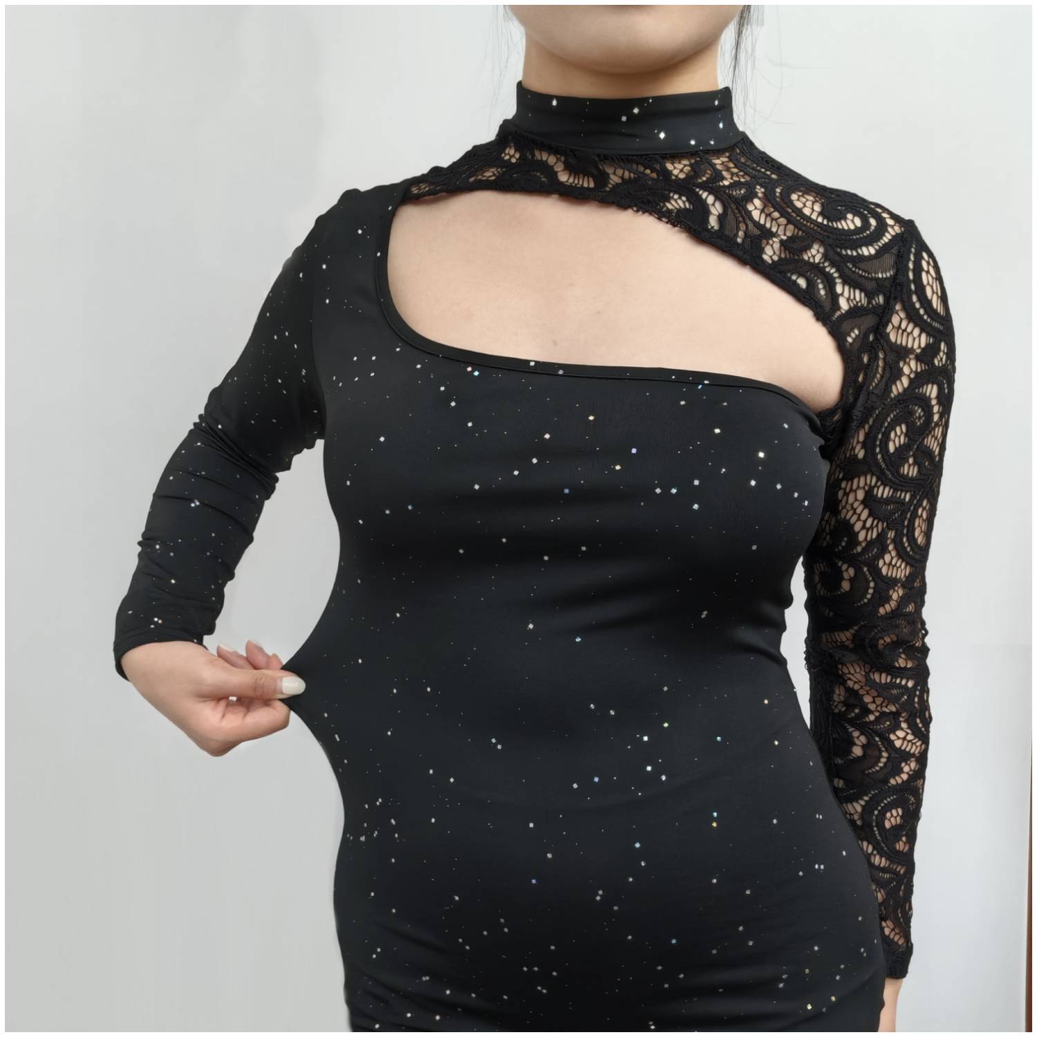 VESTIDO MUJER RINODERINA NEGRO VT064 MODA TELA ELÁSTICA SUAVE REGALO - 5