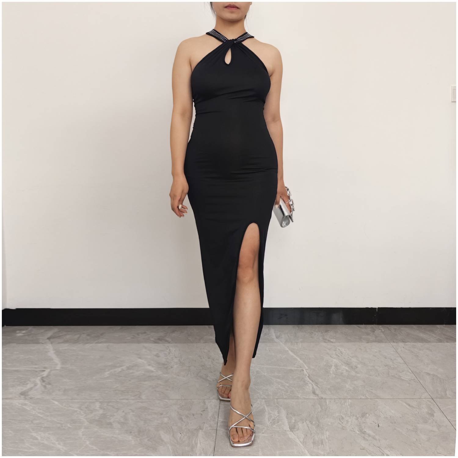 VESTIDO MUJER RINODERINA NEGRO VT066 MODA TELA ELÁSTICA SUAVE REGALO - 2