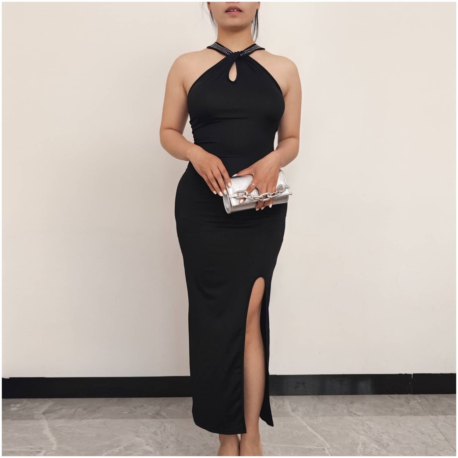 VESTIDO MUJER RINODERINA NEGRO VT066 MODA TELA ELÁSTICA SUAVE REGALO - 3